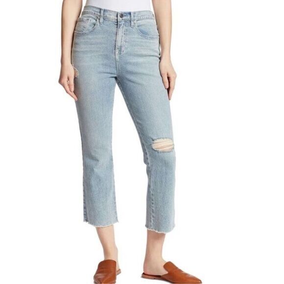 Ella Moss High Waist Crop Flare Distressed Blue Jeans Size 25 - Picture 1 of 6